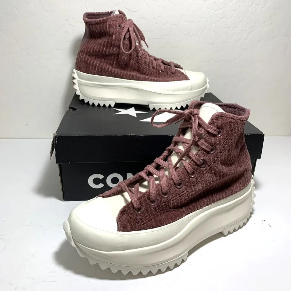 Converse Chuck Taylor Run Star Hike Platform Sneakers High Top Velour Dark Wine